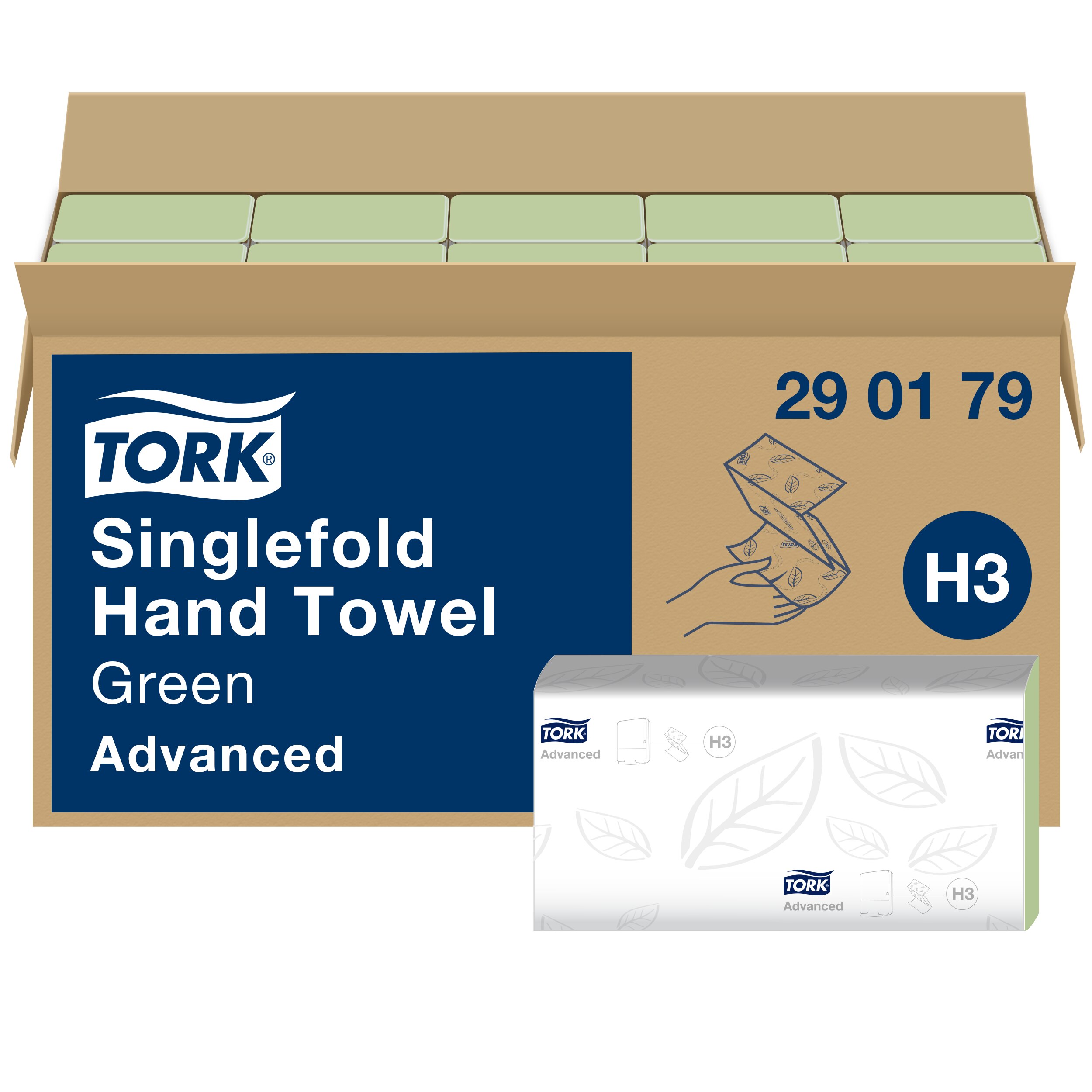Tork - Zickzack-Handtücher, 2-lagig, H3, grün, Advanced-Qualität, Einzeltuchentnahme, 15 x 250 Tücher, 290179