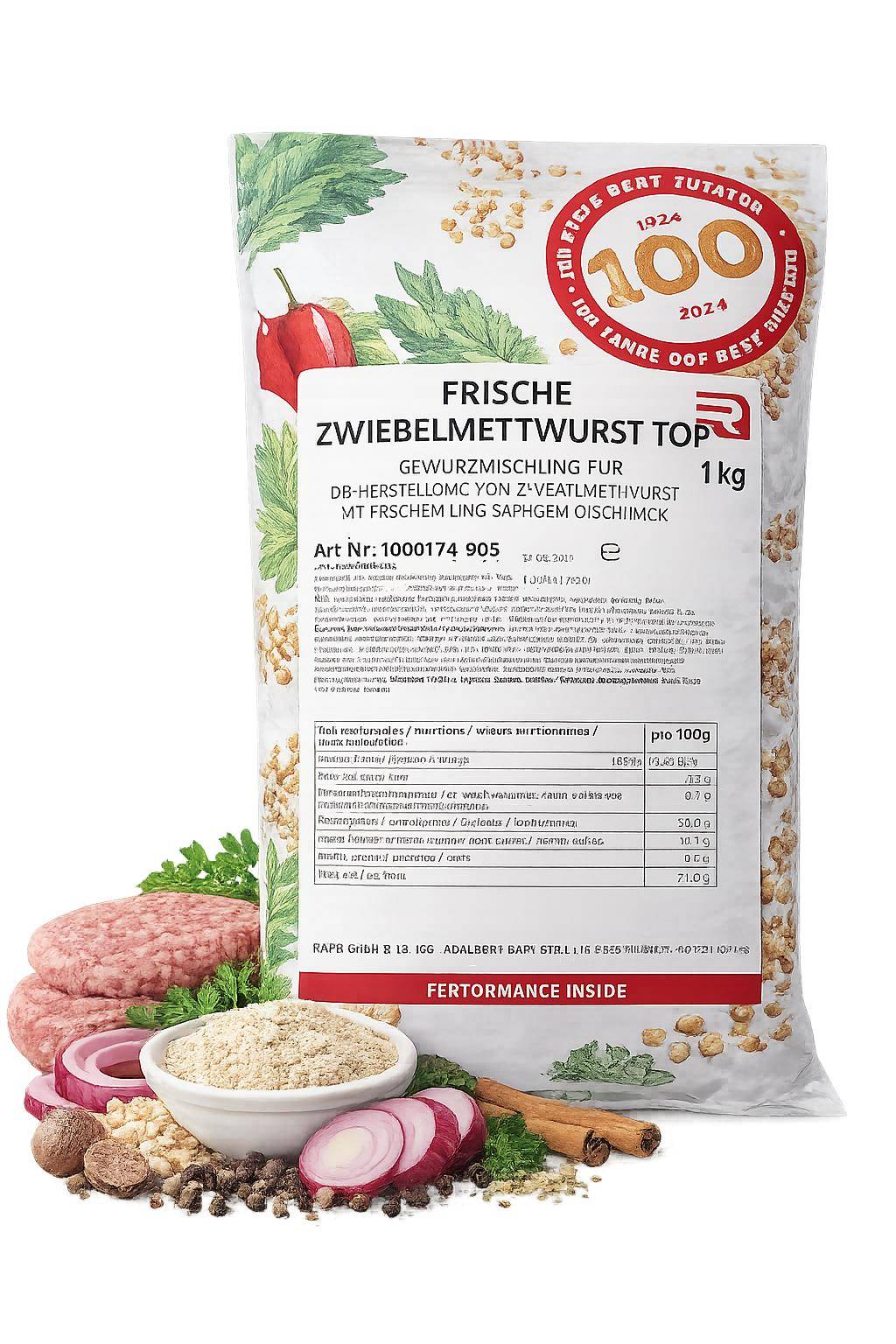 Raps - Zwiebelmettwurst Würzung + Gdl, 1 kg Beutel Raps - Zwiebelmettwurst Würzung + Gdl, 1 kg Beutel