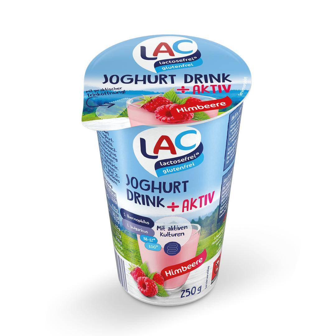 LAC - laktosefreier Joghurtdrink AKTIV Himbeere, 10 x 250g Becher