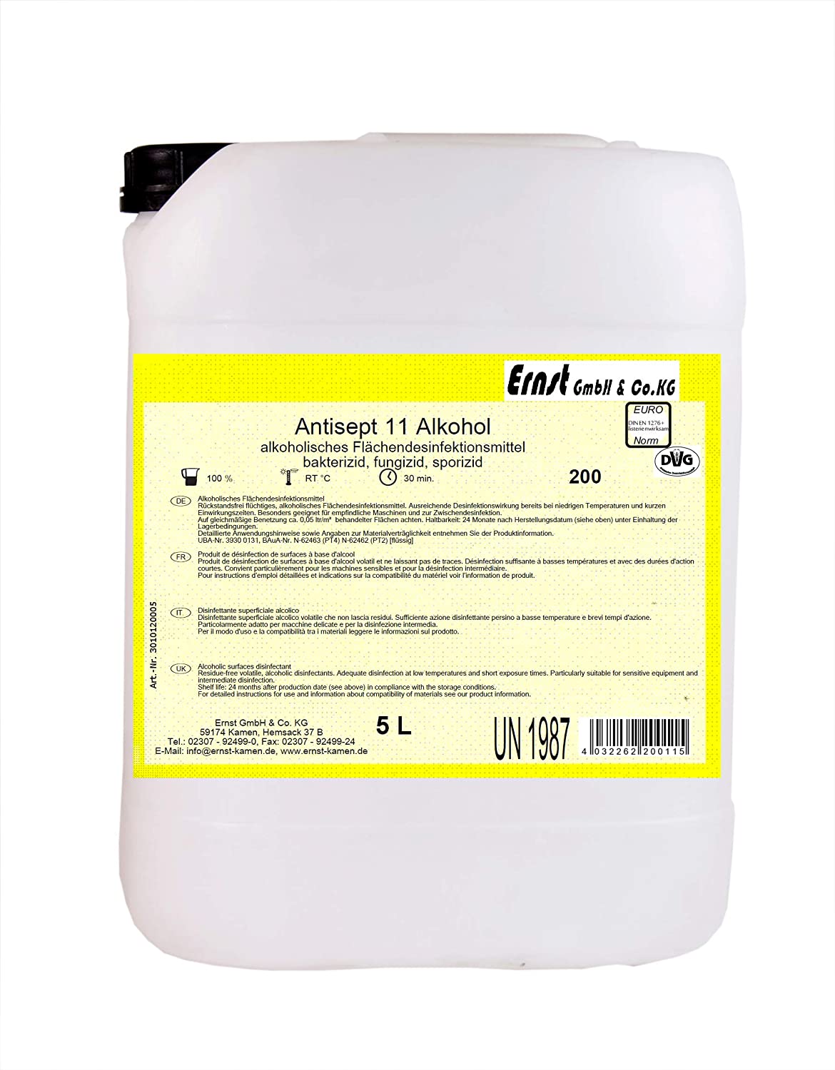 Ernst - Antisept 11, alkoholische Flächendesinfektion, 200, 5 Liter Kanister Ernst - Antisept 11, alkoholische Flächendesinfektion, 200, 5 Liter Kanister