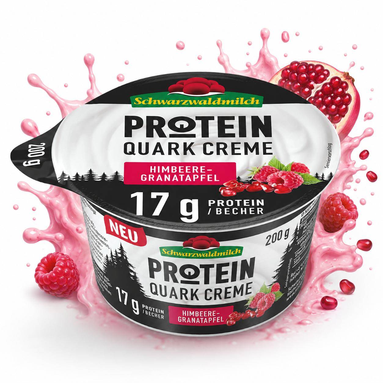 Schwarzwaldmilch - Protein Quark Creme "Himbeere-Granatapfel" 0,2%, 8 x 250 g Becher