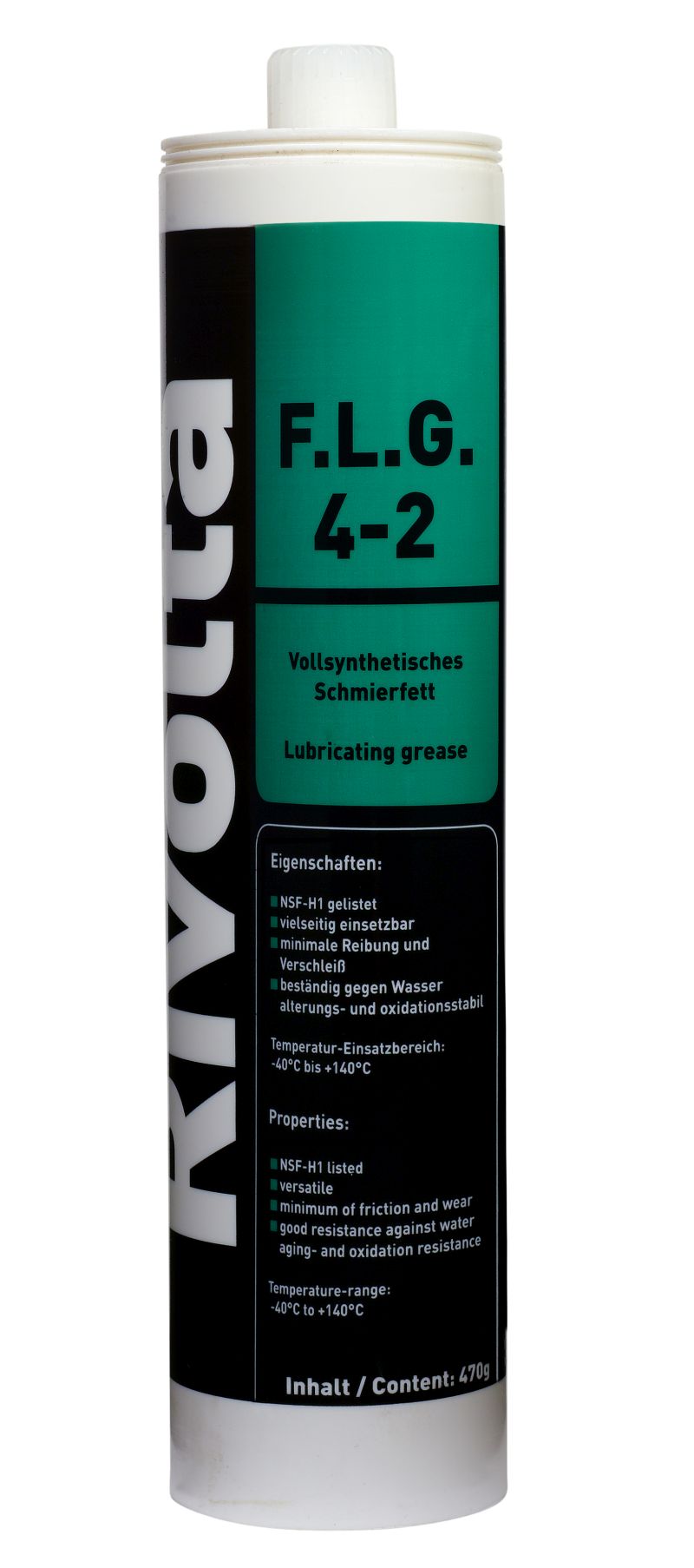 Rivolta - Schmierfett, Lebensmittelfett F.L.G 4-2, 470 g Kartusche Rivolta - Schmierfett, Lebensmittelfett F.L.G 4-2, 470 g Kartusche