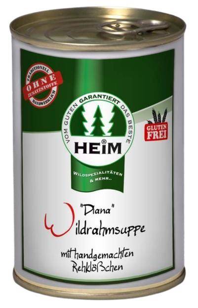 Wildrahmsuppe "Diana" mit Rehklößchen - 400ml Dose Wildrahmsuppe "Diana" mit Rehklößchen - 400ml Dose