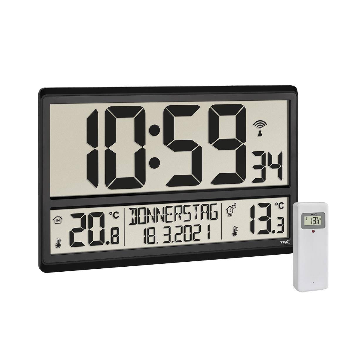 TFA - Digitale XL-Funkuhr mit Außen- und Innentemperatur, schwarz