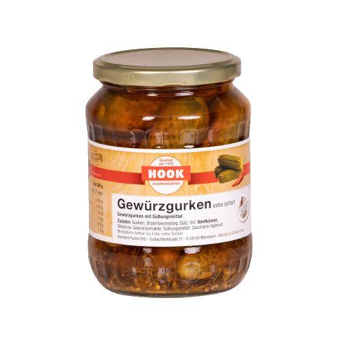 Hook - Gewürzgurken extra scharf, 6 x 360 g Glas