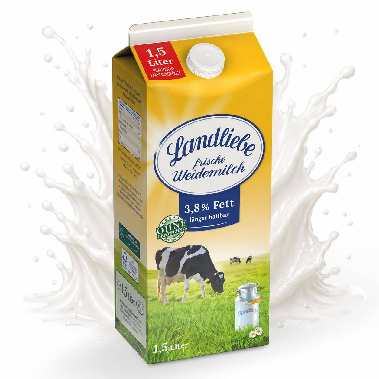 Landliebe - frische Weidemilch 3,8%, 8 x 1,5 Liter