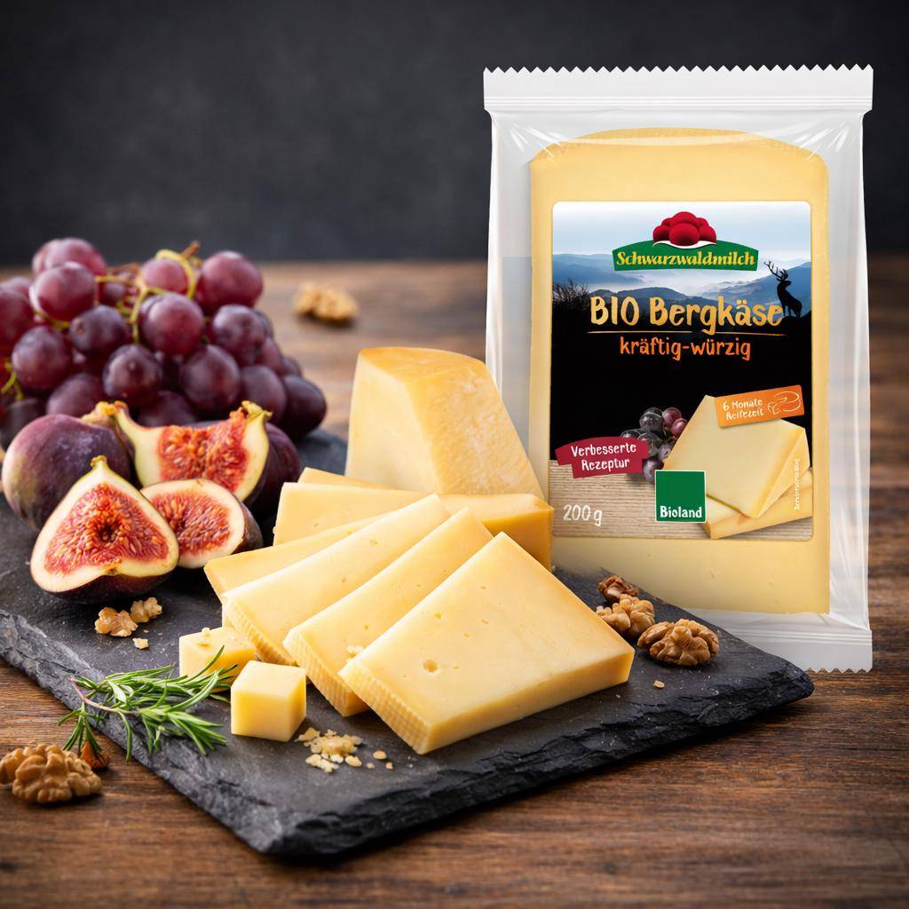 Schwarzwaldmilch - Bioland Bergkäse 45% Fett i.Tr. kräftig-würzig, 6 Monate gereift, 200 g Stück