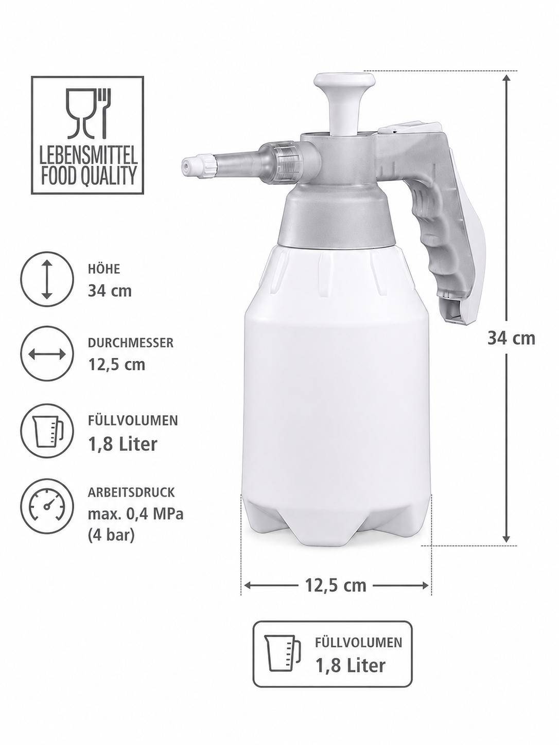 Kläger - Drucksprühgerät, lebensmittelgeeignet, weiß, 1,8 Liter