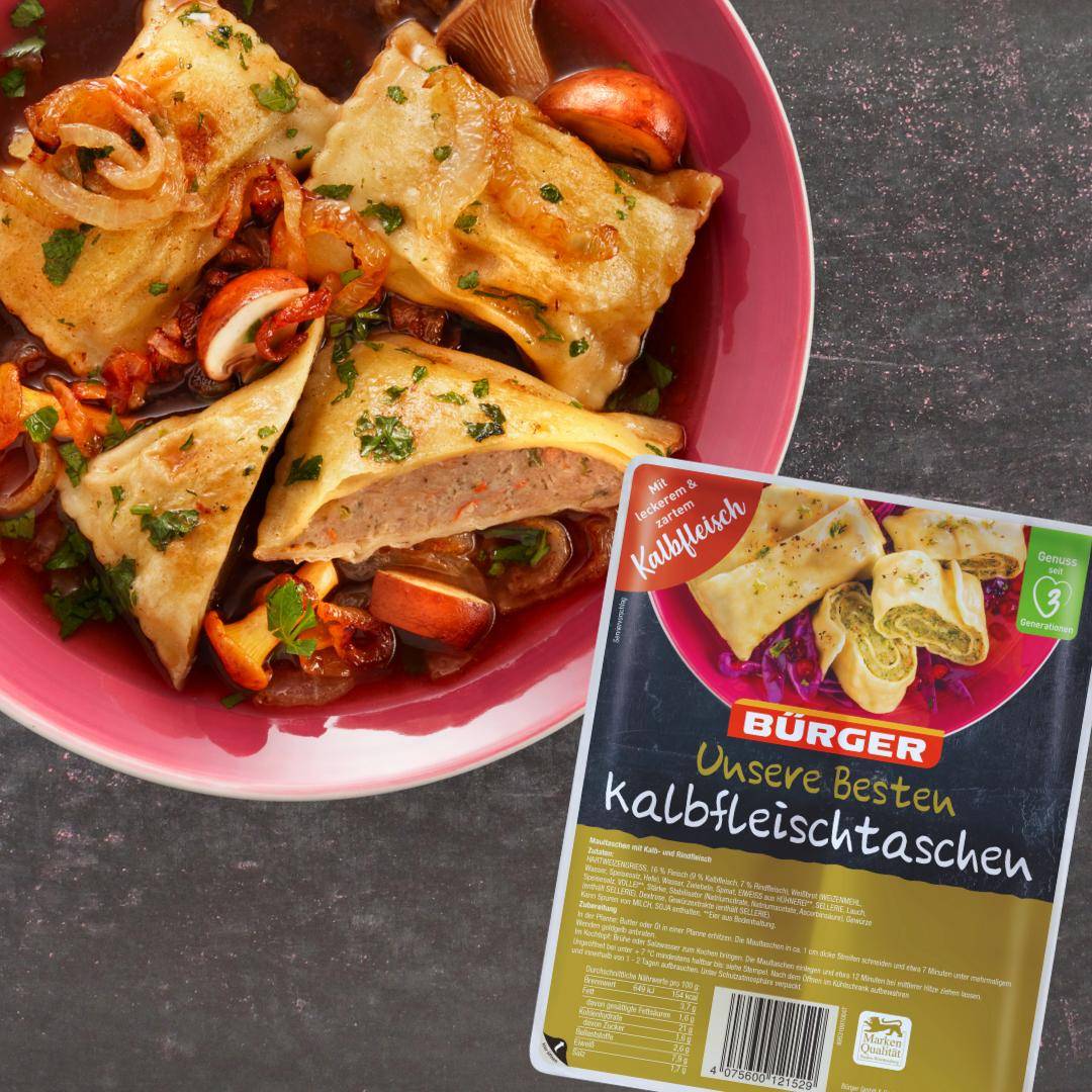 Bürger - "Unsere Besten" Kalbfleischtaschen, 360 g Beutel Bürger - "Unsere Besten" Kalbfleischtaschen, 360 g Beutel