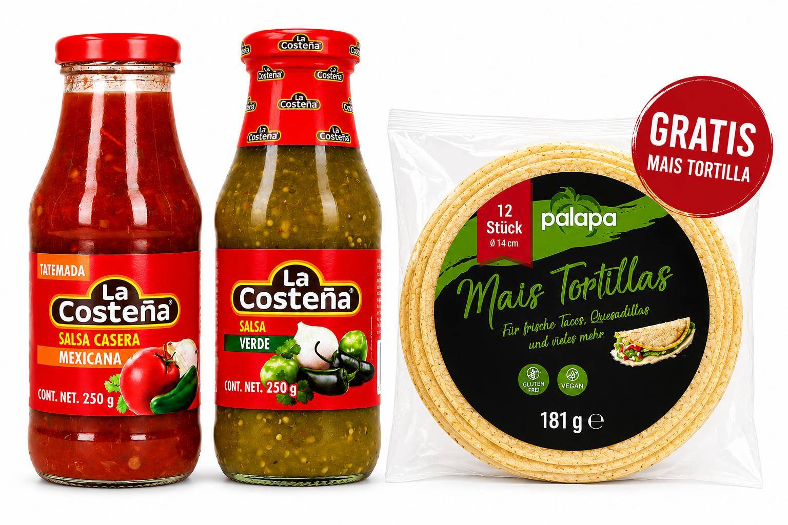 La Costeña x Palapa Mix- 2 Salsas +  gratis Packung Tortillas