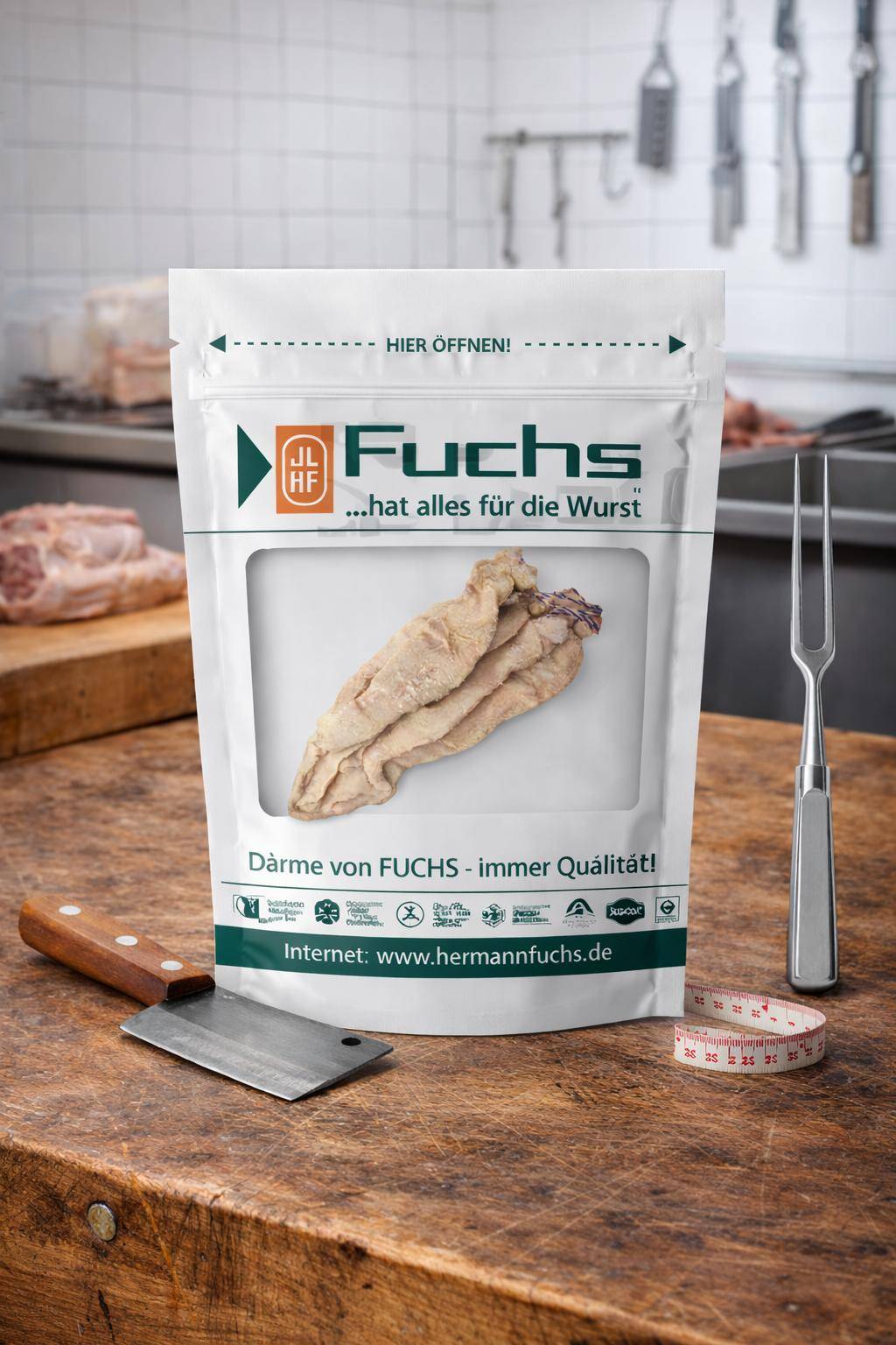 Fuchs - Schweinefettenden, abgebunden, Kaliber 60 mm/50 cm, 10 Stück