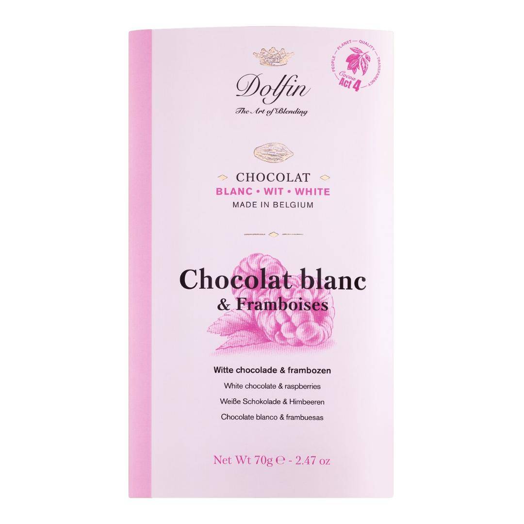 Dolfin - Weiße Schokolade mit Himbeeren, 70 g Stück
