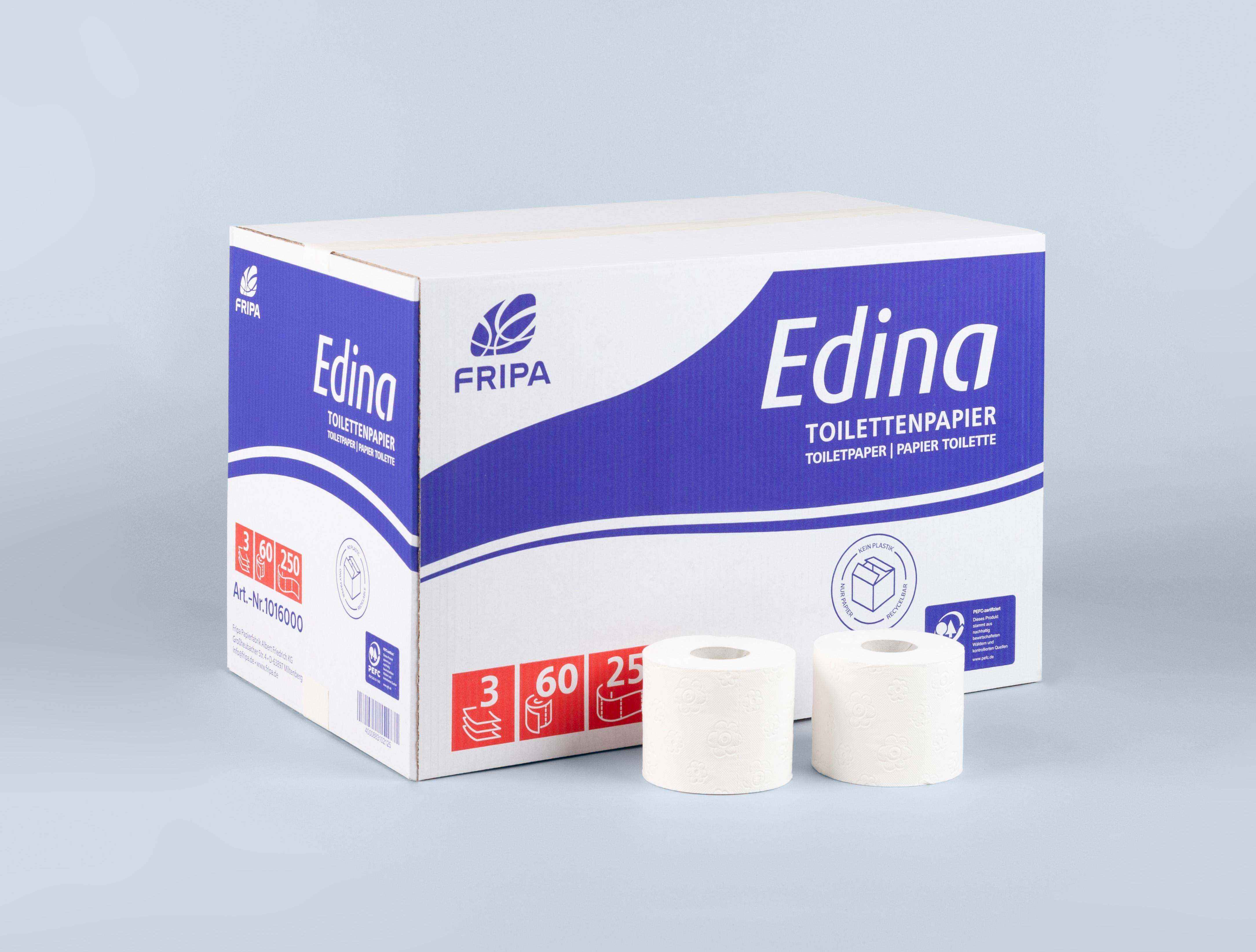 Fripa - Toilettenpapier "Edina", 3-lagig, weiß, 60 x 250 Blatt Fripa - Toilettenpapier "Edina", 3-lagig, weiß, 60 x 250 Blatt