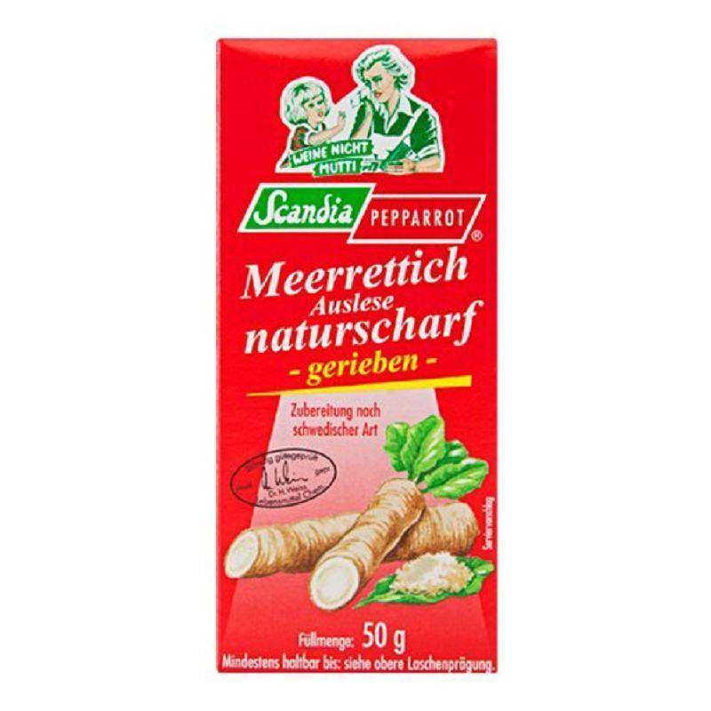 Scandia - Meerrettich naturscharf "Mutti weine nicht", 12 x 50 g Packung im Schaukarton
