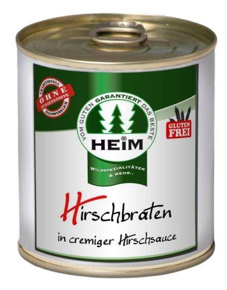 Braten aus der Hirschkeule in Wildrahmsauce - 300g Dose Braten aus der Hirschkeule in Wildrahmsauce - 300g Dose