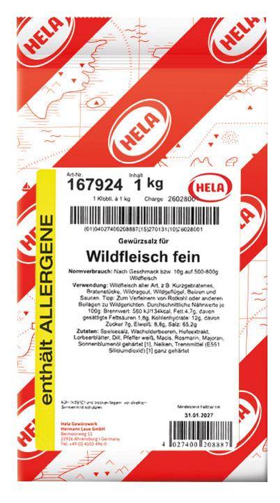 Hela - Gewürzsalz für Wildfleisch fein, 1 kg Beutel
