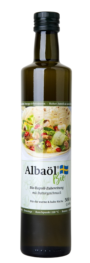 Albaöl Bio - Rapsöl mit Buttergeschmack, 500 ml Flasche Albaöl Bio - Rapsöl mit Buttergeschmack, 500 ml Flasche