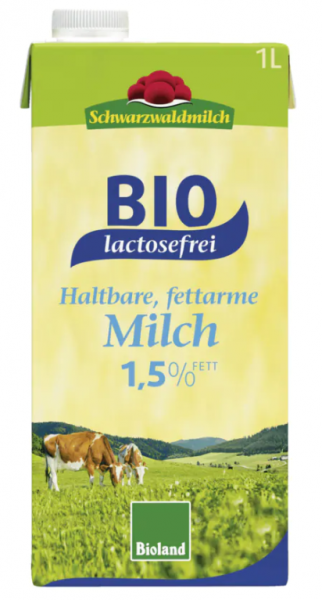 Schwarzwaldmilch Bioland - H-Milch 1,5%, fettarm, lactosefrei, 12 x 1 Liter