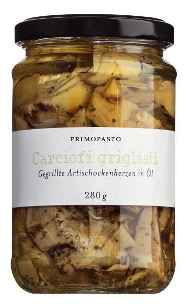 Primopasto - Gegrillte Artischockenherzen in Sonnenblumenöl, 148 g Glas