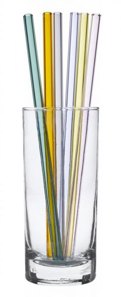TFA - Trinkhalme aus farbigem Glas, 6 Stück inkl. Reinigungsbürste