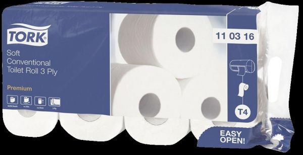 Tork - Premium Toilettenpapier, extra weich - 3-lagig m. Dekorprägung, hochweiß, Packung mit 9 x 8 R