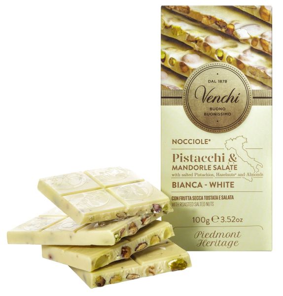 Venchi - Weiße Schokolade mit gesalzenen Nüssen, 100 g Tafel