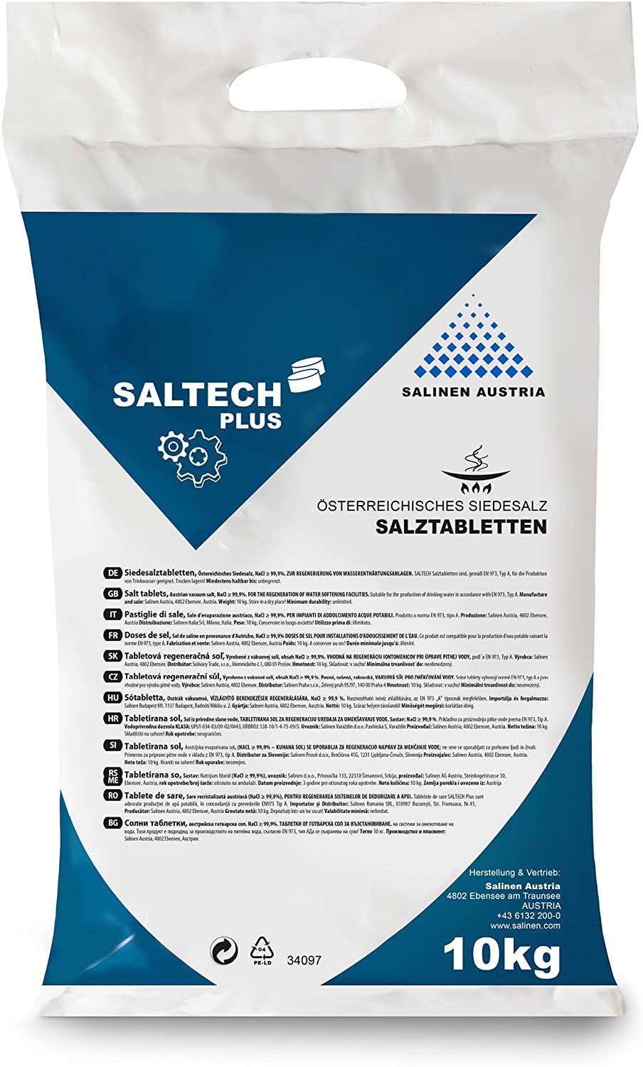 10 kg Sack 0,76 EUR/kg Salztabletten Regeneriersalz Saltech 