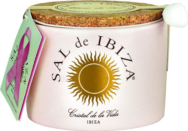 Sal de Ibiza - Fleur de Sel mit Rosenblättern, 150 g Topf
