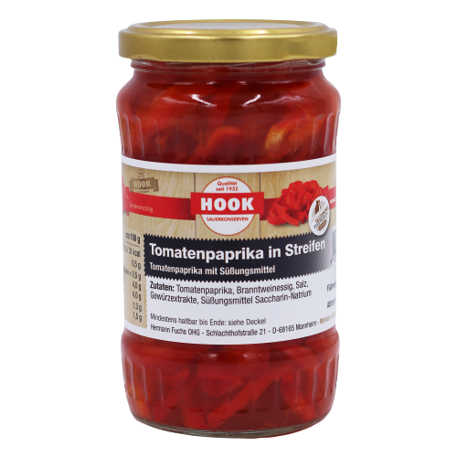 Hook - Tomatenpaprika in Streifen, 6 x 165 g Glas