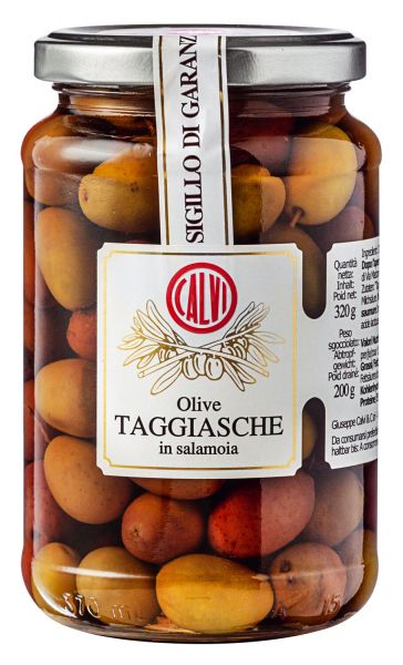 Calvi - Taggiasca Oliven in Salzlake, mit Stein, 360 g Glas