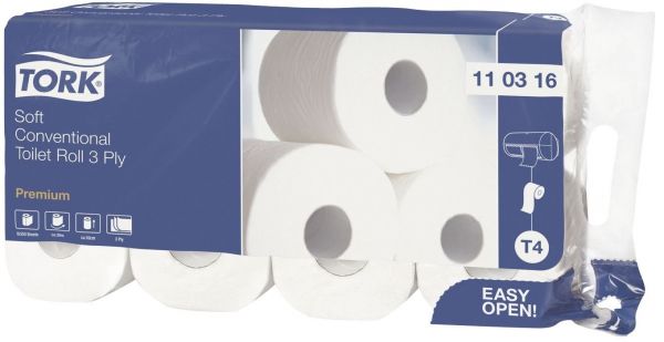 Tork - Premium Toilettenpapier, extra weich, 3-lagig m. Dekorprägung, hochweiß, 8 Rollen, 110316